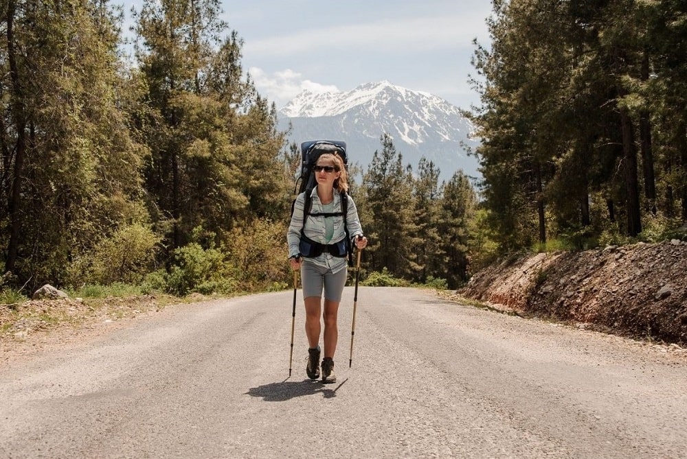 A hiker with hiking poles